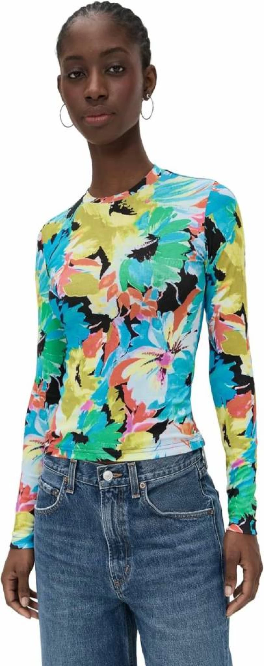 BruceGlen Women's Floral Print Long Sleeve T-Shirt - Brite Color Casual Top