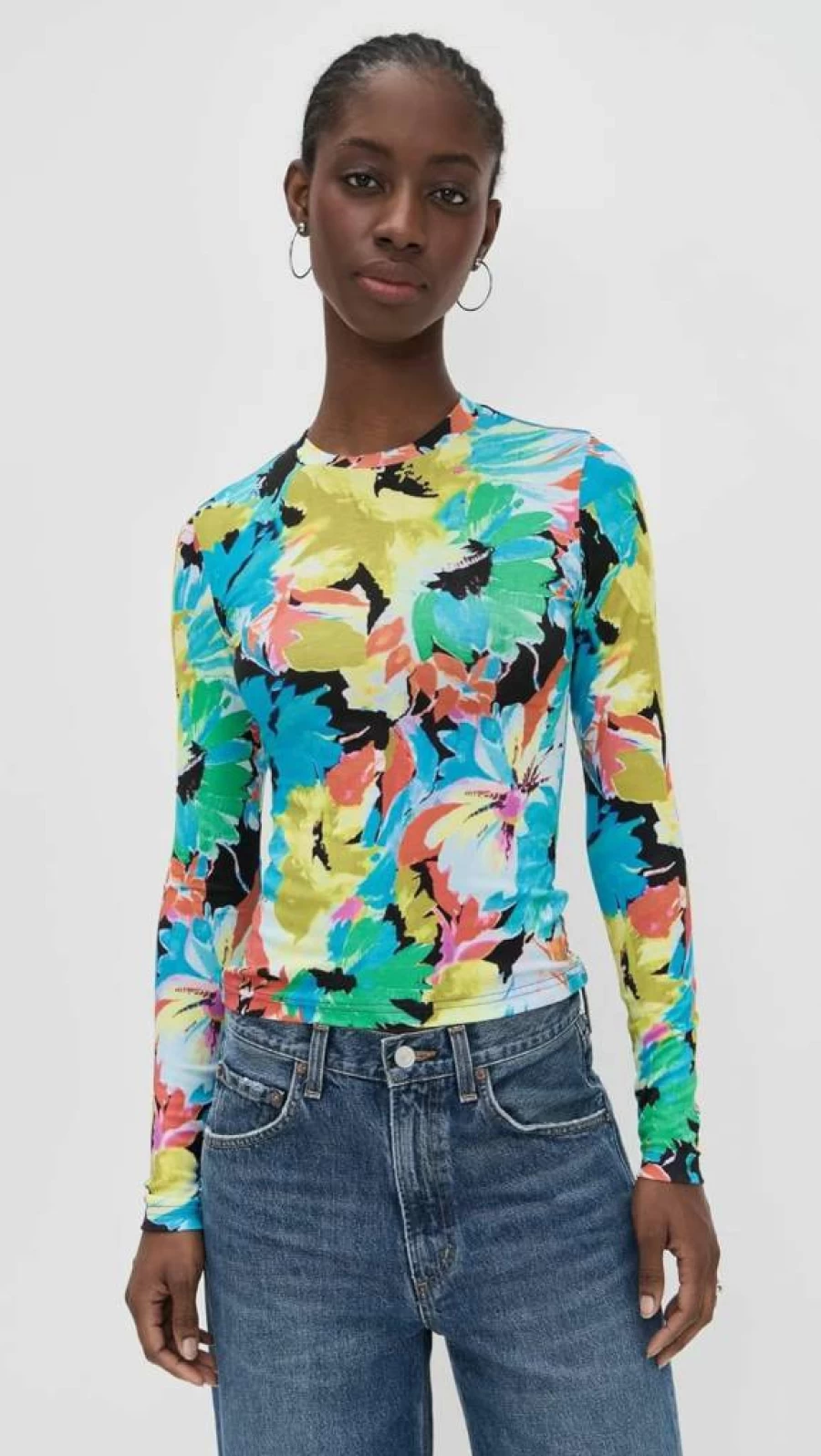 BruceGlen Women's Floral Print Long Sleeve T-Shirt - Brite Color Casual Top