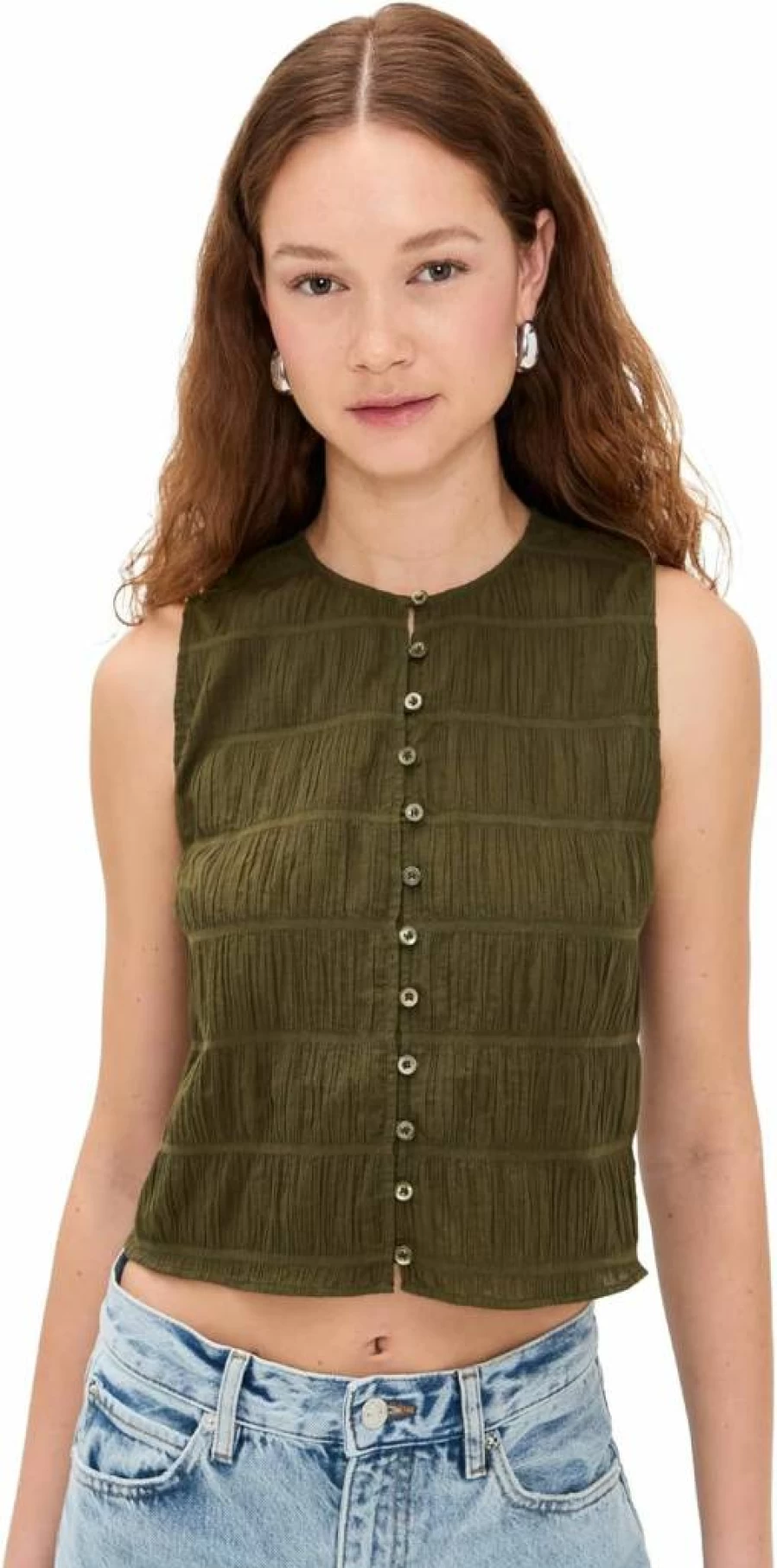 FRAME Women's Smocked Tank Top - Elegant Feminine Blouse for Casual Wear