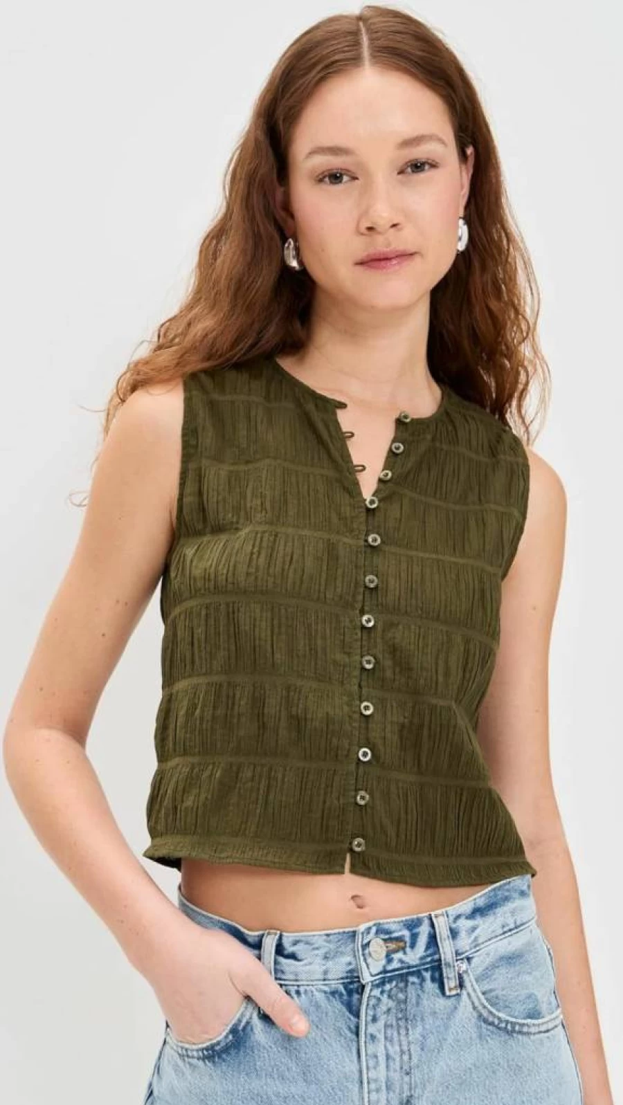 FRAME Women's Smocked Tank Top - Elegant Feminine Blouse for Casual Wear