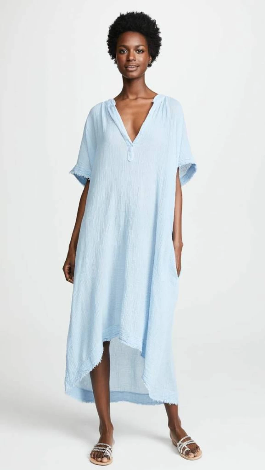 9SEED Women's Tunisian Embroidered Short Sleeve Caftan Dress - Boho Summer Beach Tunic