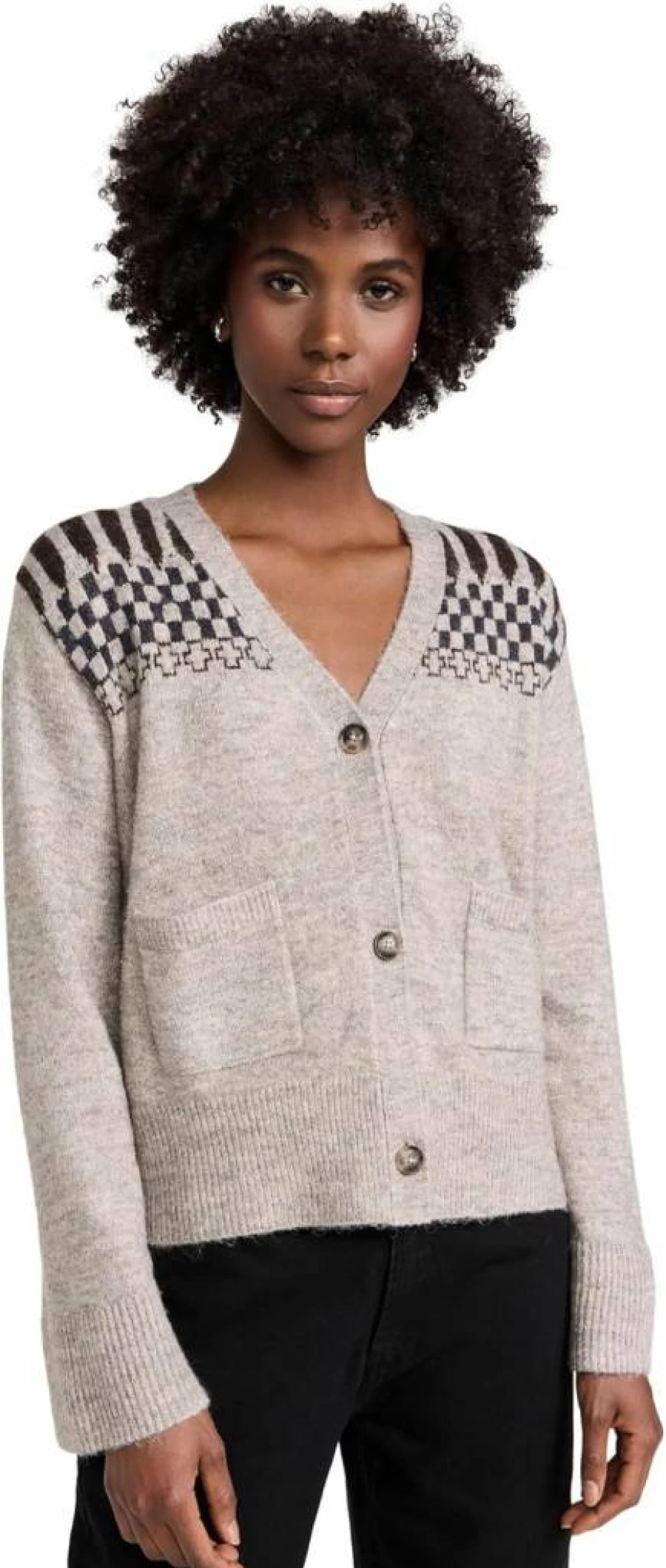 LNA Women's Raina Fair Isle Knit Cardigan - Cozy Winter Sweater with Nordic Pattern