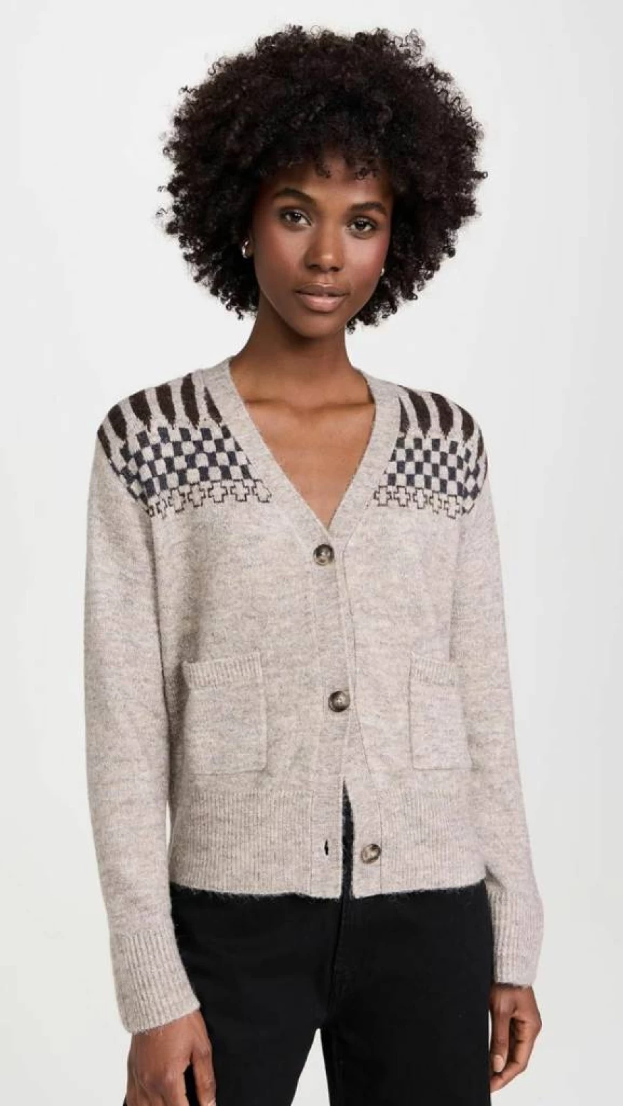 LNA Women's Raina Fair Isle Knit Cardigan - Cozy Winter Sweater with Nordic Pattern