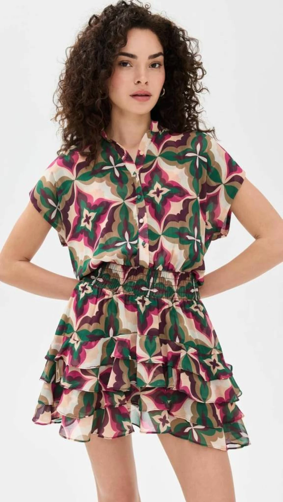 Misa Women's Evie Dress - Elegant Flowy Summer Dress with V-Neck and Floral Print