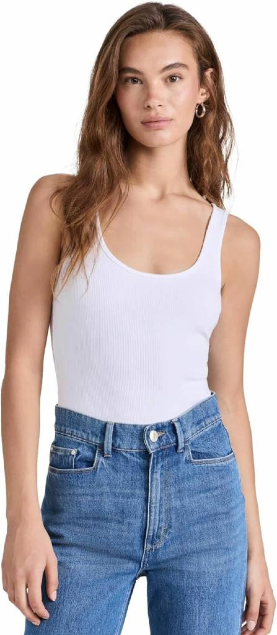L'AGENCE Women's Nica Scoop Neck Tank Bodysuit - Stretch Cotton Blend Fitted Camisole Bodysuit