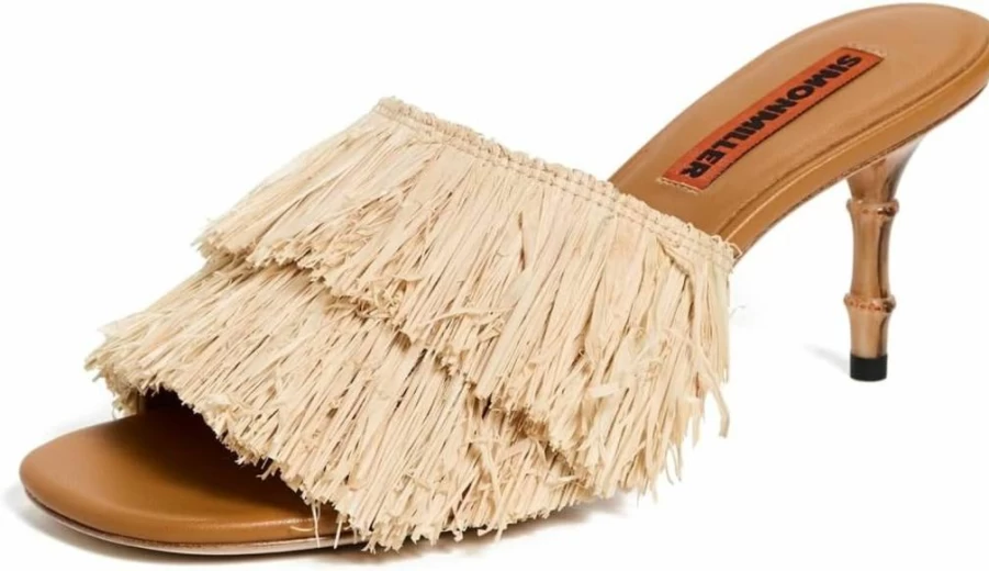 SIMON MILLER USA Women's Playa Bamboo Heels with Fringe Detail