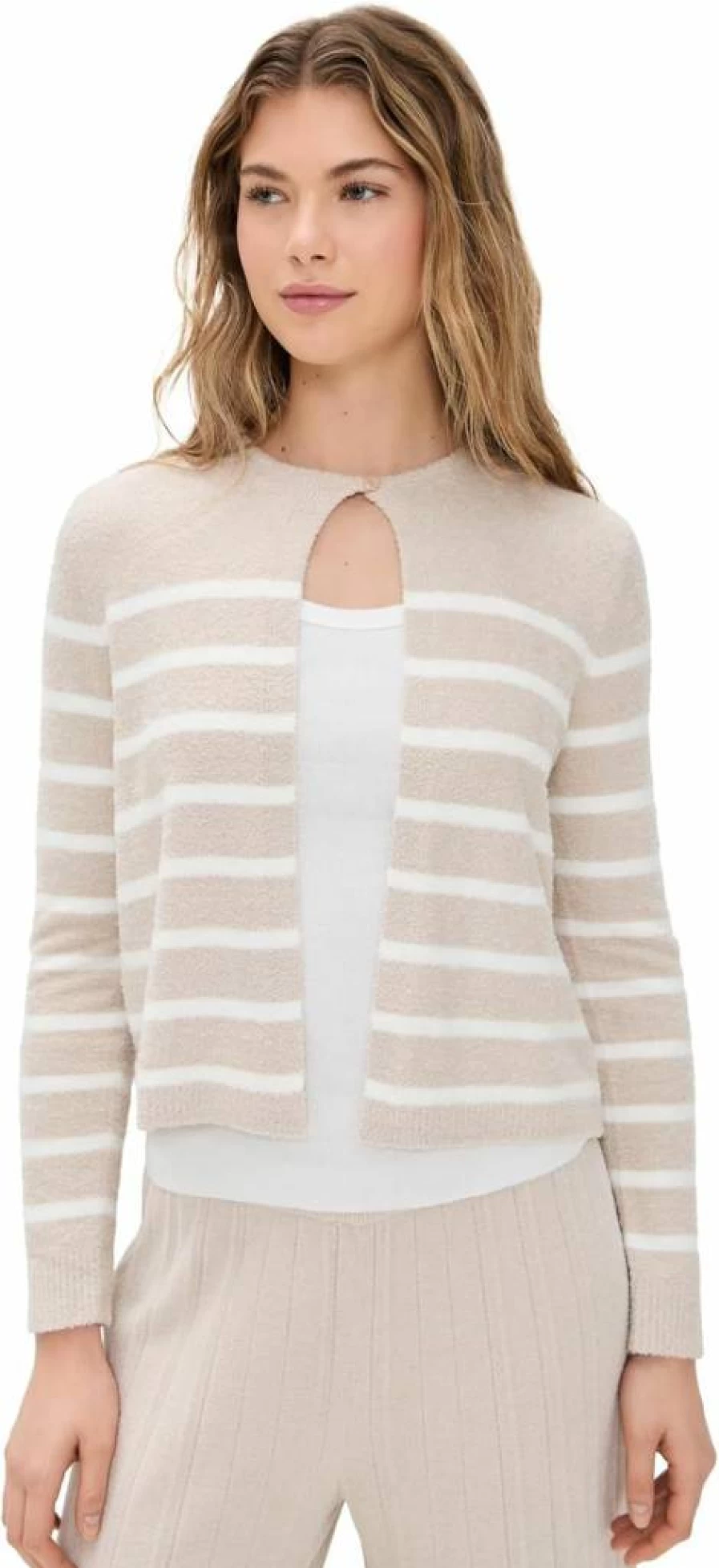 Barefoot Dreams Cozy Chic Lite Striped Cardigan for Women - Soft Button-Up Sweater