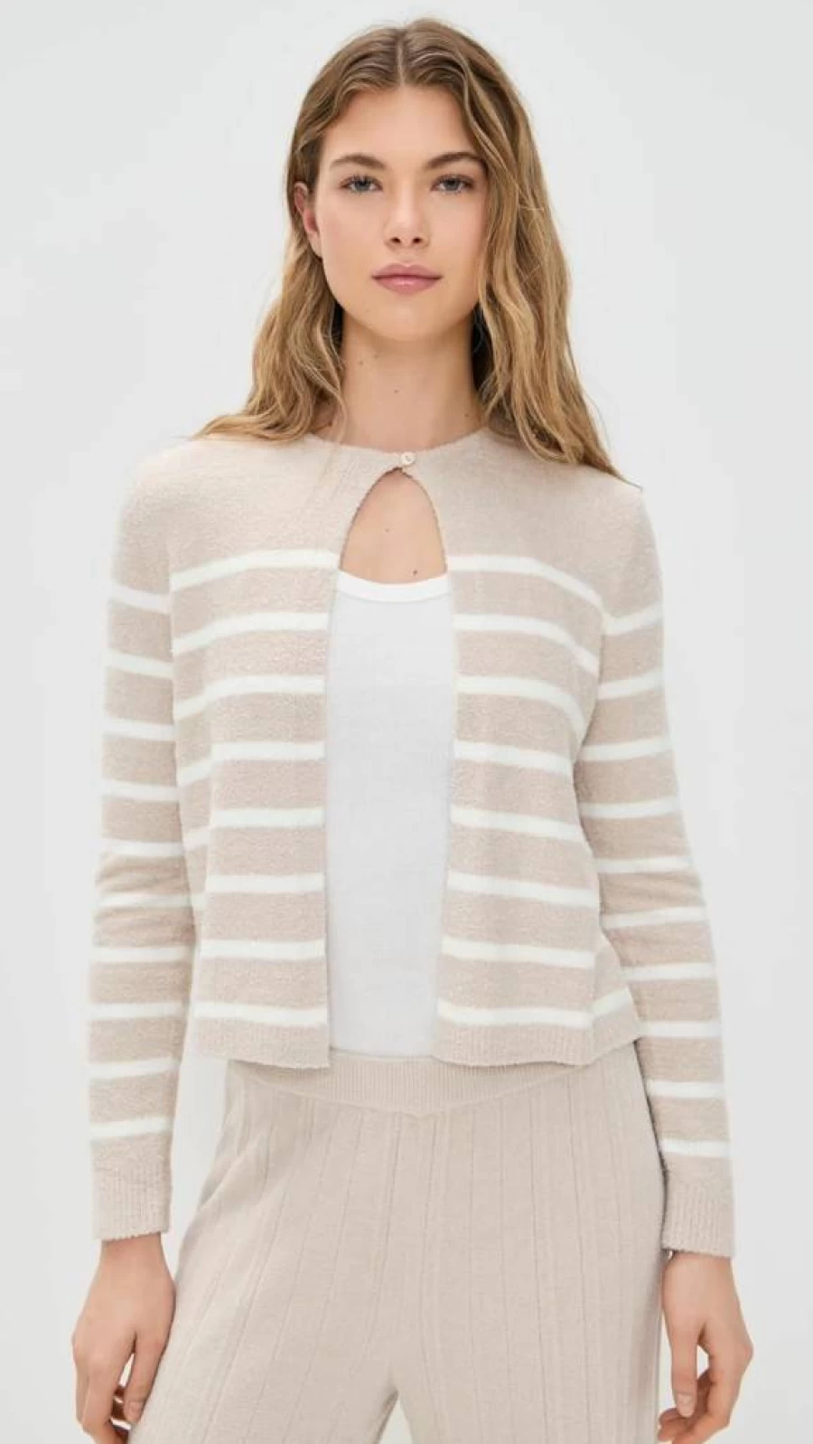 Barefoot Dreams Cozy Chic Lite Striped Cardigan for Women - Soft Button-Up Sweater