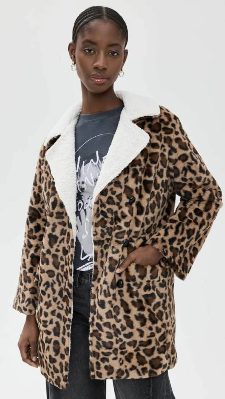 LNA Women's Rana Faux Leopard Print Jacket - Stylish Animal Pattern Coat