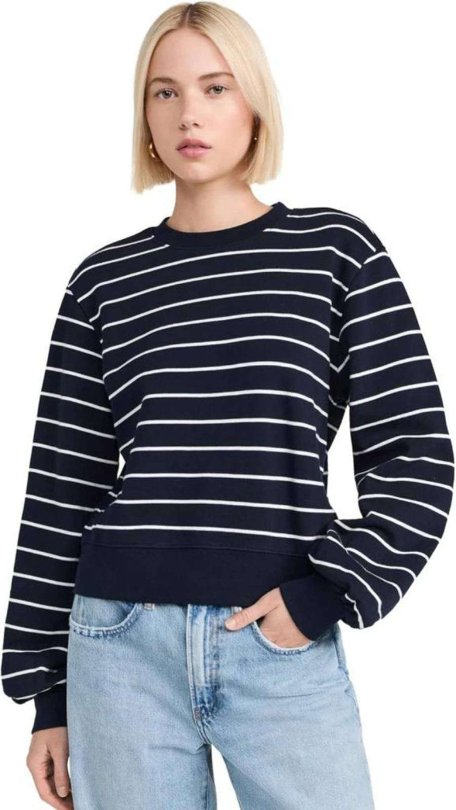 FRAME Women's Blouson Sleeve Sweatshirt - Oversized Casual Pullover - Soft Cotton Blend Top