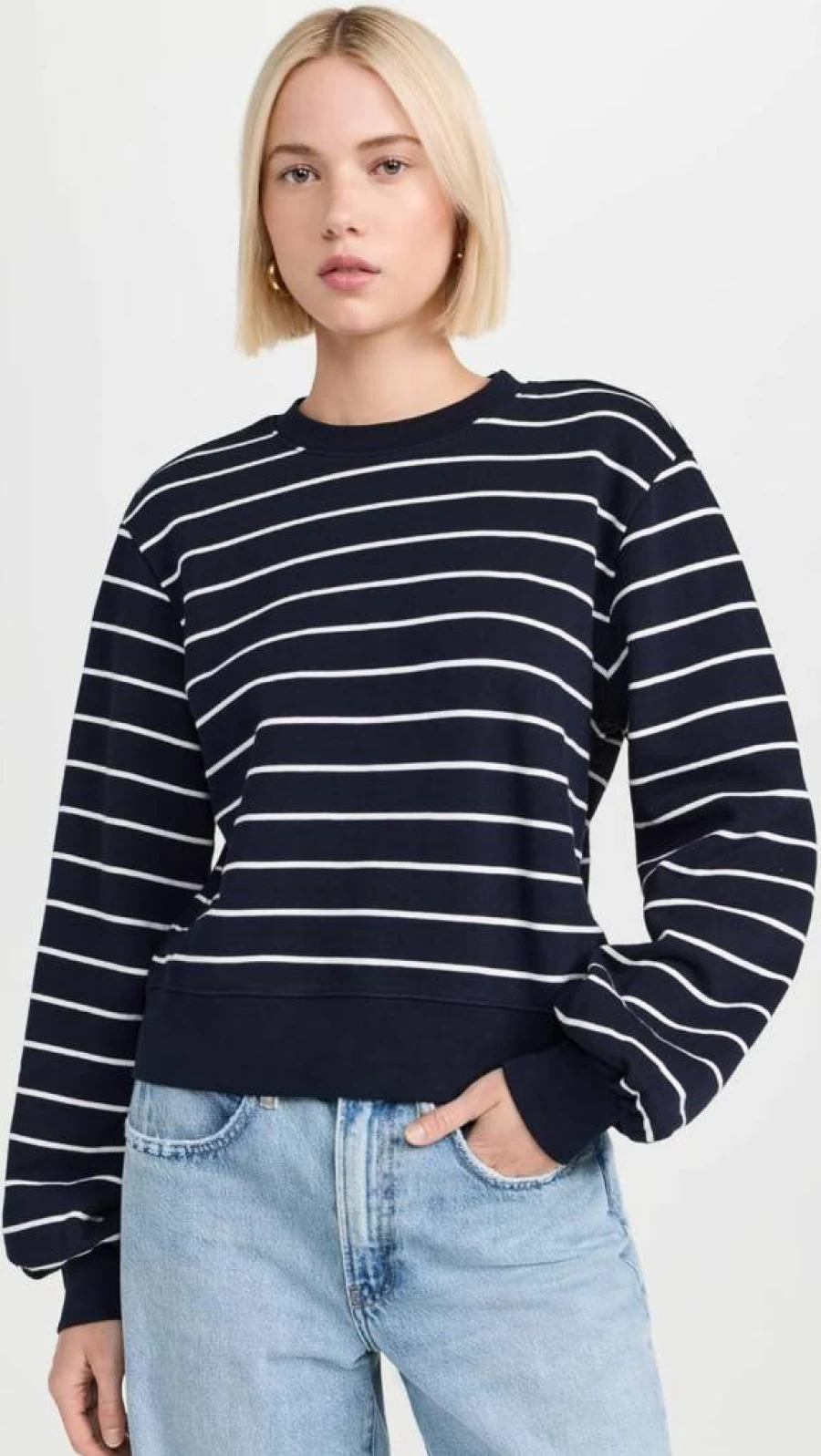 FRAME Women's Blouson Sleeve Sweatshirt - Oversized Casual Pullover - Soft Cotton Blend Top
