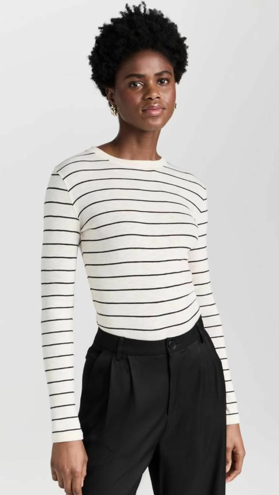 Vince Women's Striped Long Sleeve Cotton Crewneck T-Shirt