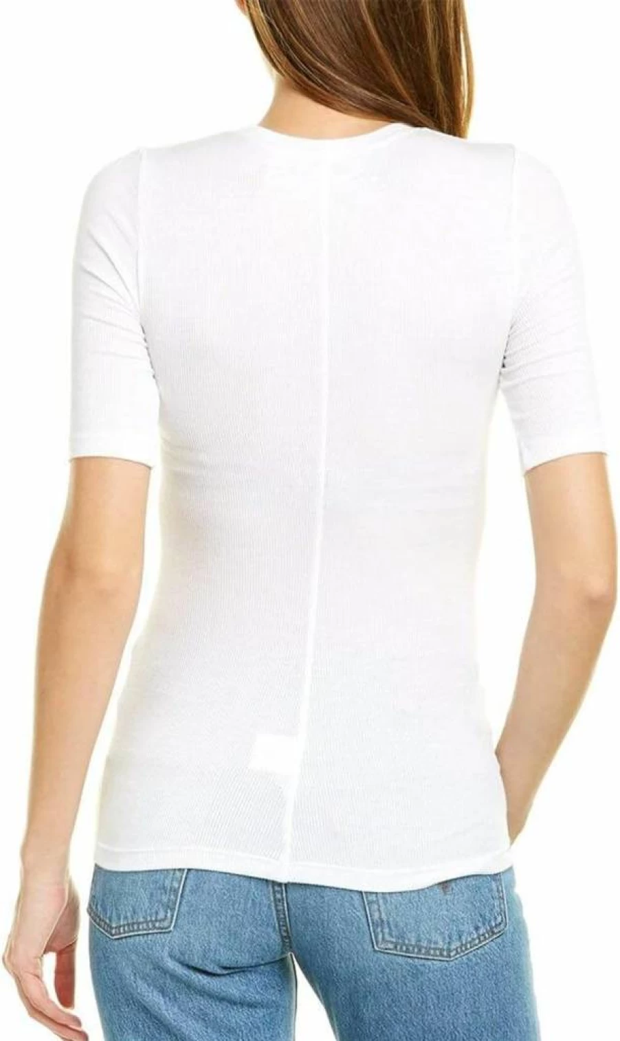 Enza Costa Women's Ribbed Knit Crewneck Top - Slim Fit Half Sleeve Stretchable Casual Shirt