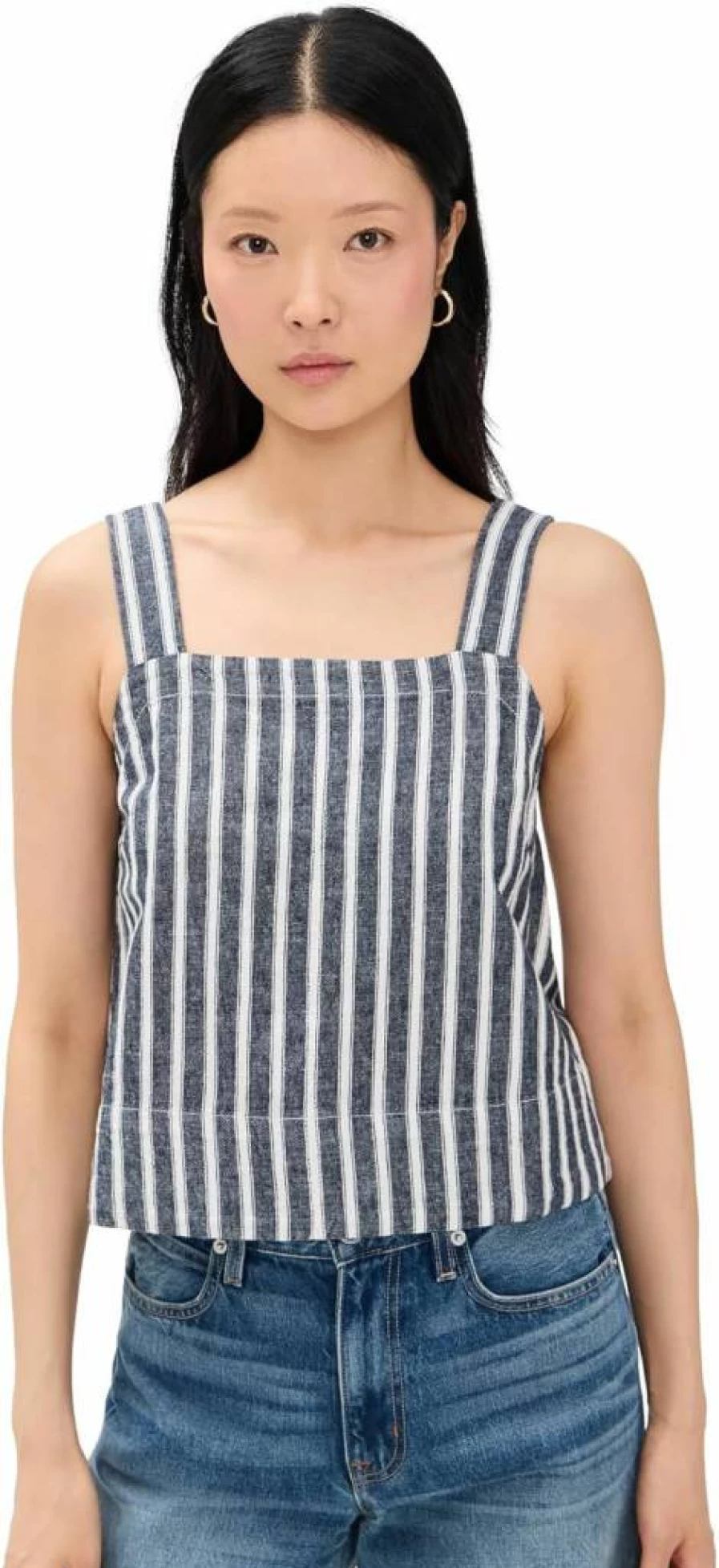 Madewell Women's Linen Blend Square Neck Striped Top