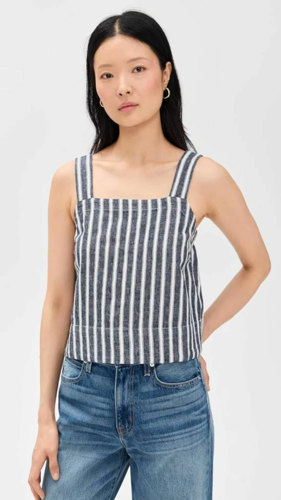 Madewell Women's Linen Blend Square Neck Striped Top