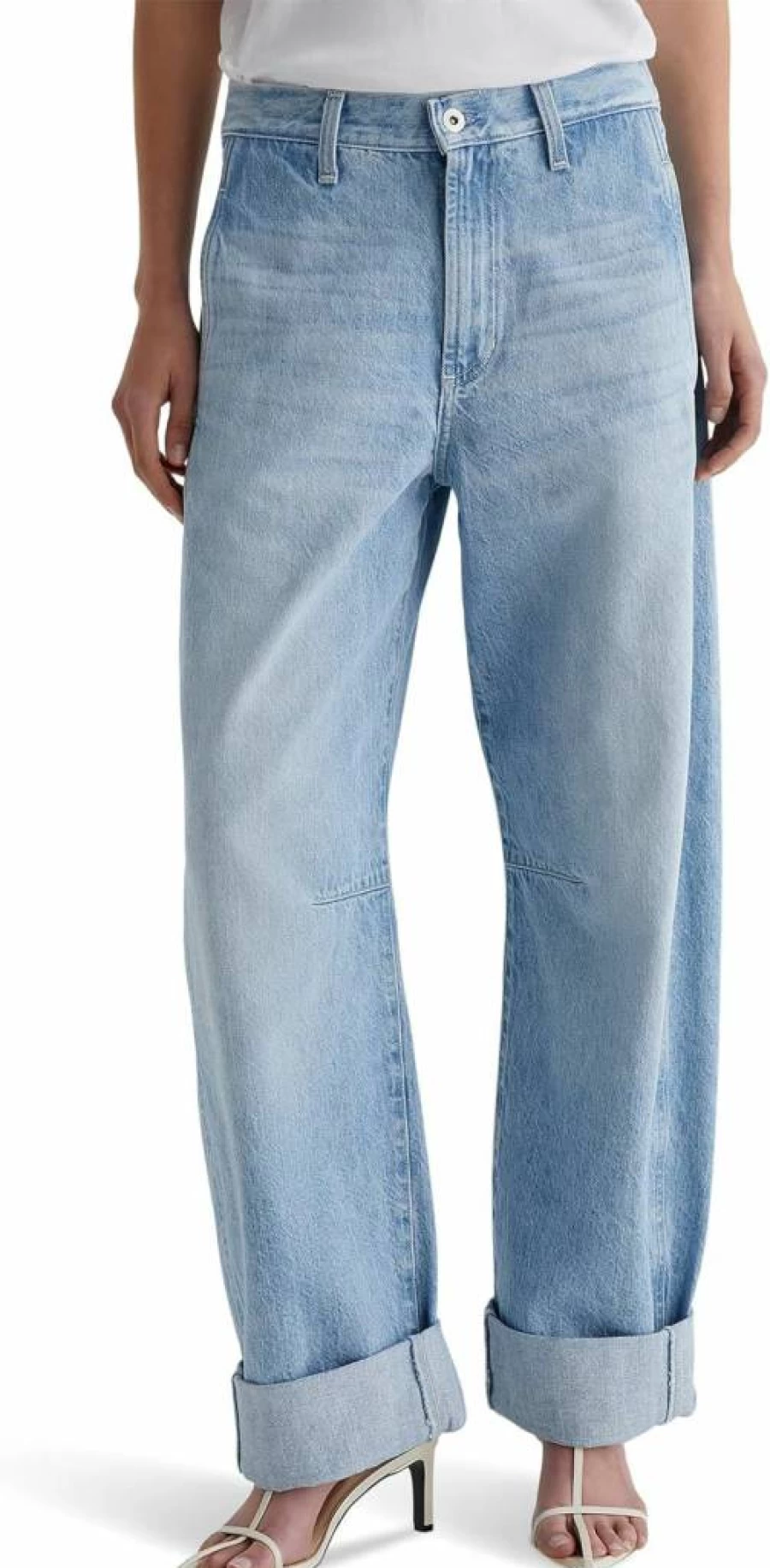 AG Women's High-Rise Barrel Jeans in Sunset Wash - Mercer Fit Cuffed Denim