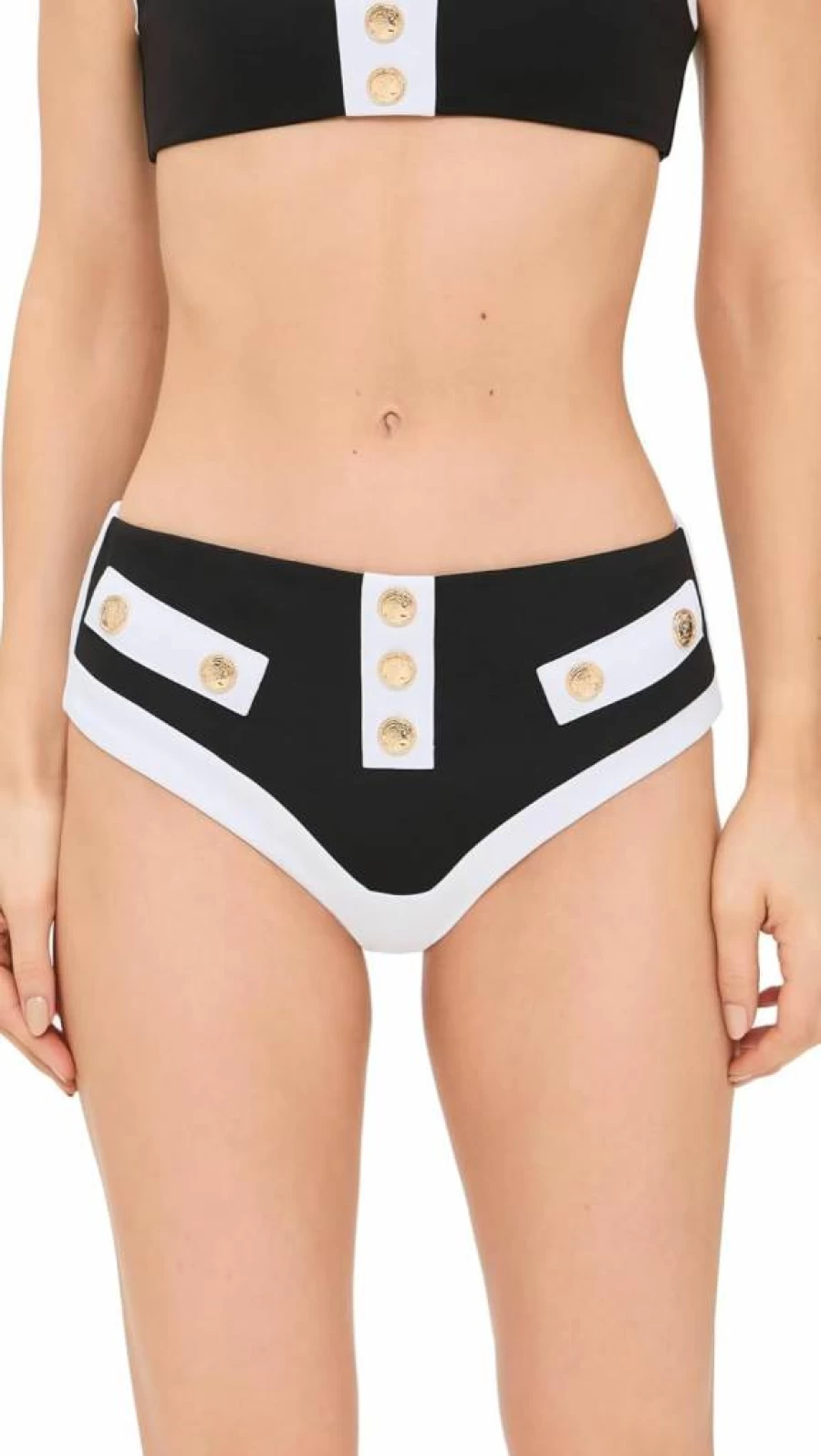 Caroline Constas Women's High-Waisted Sailor Bikini Bottoms - Navy Striped Swimwear