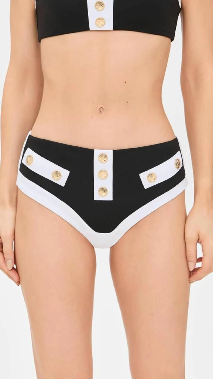 Caroline Constas Women's High-Waisted Sailor Bikini Bottoms - Navy Striped Swimwear