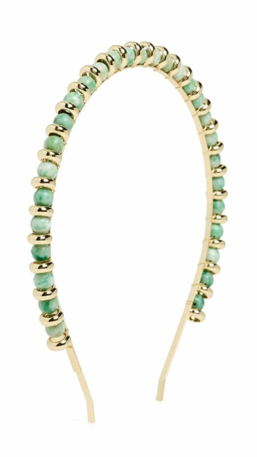 LELET NY Xenia Beaded Headband for Women - Spotted Jade Stone, Gold & Green Adjustable Hair Band