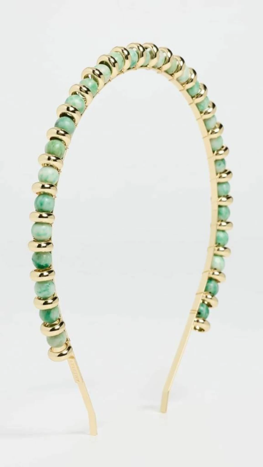 LELET NY Xenia Beaded Headband for Women - Spotted Jade Stone, Gold & Green Adjustable Hair Band