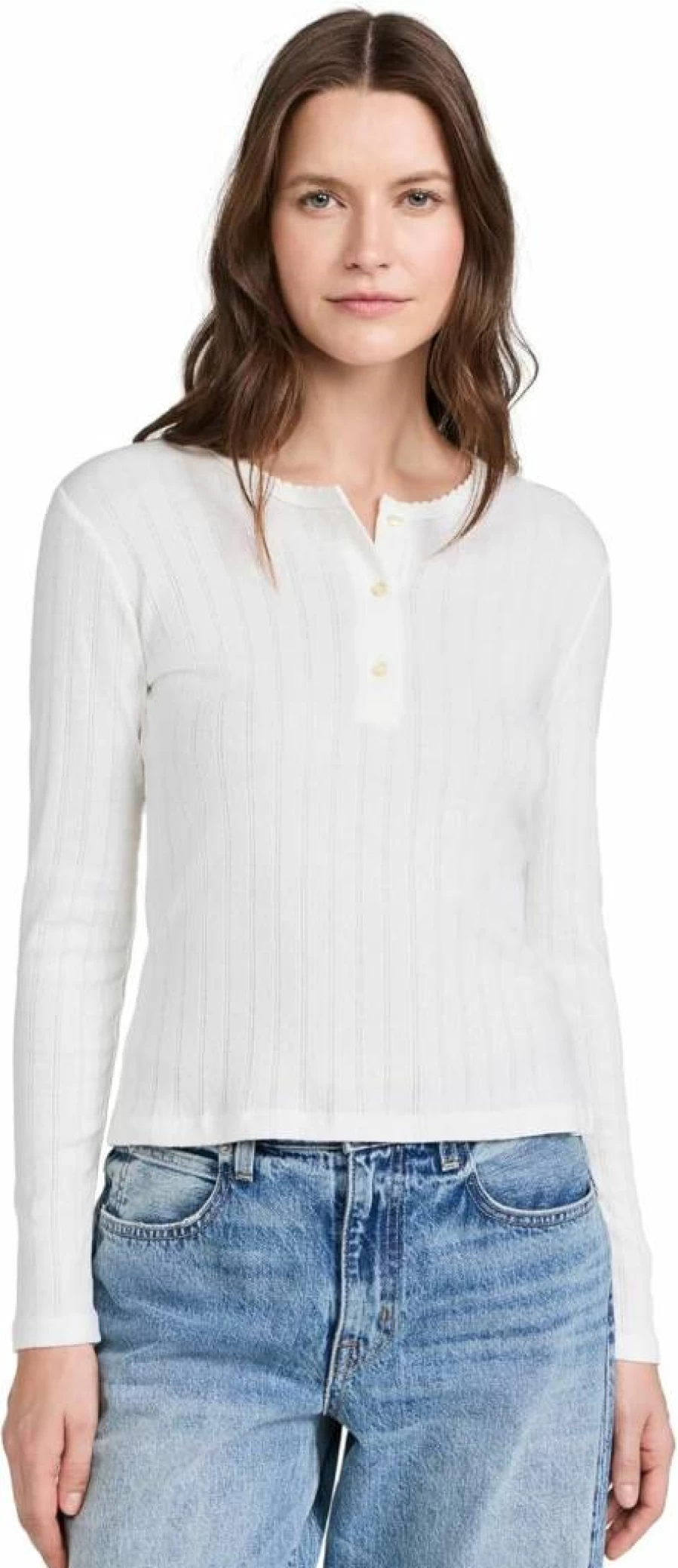 Leset Women's Pointelle Knit Long Sleeve Henley Top