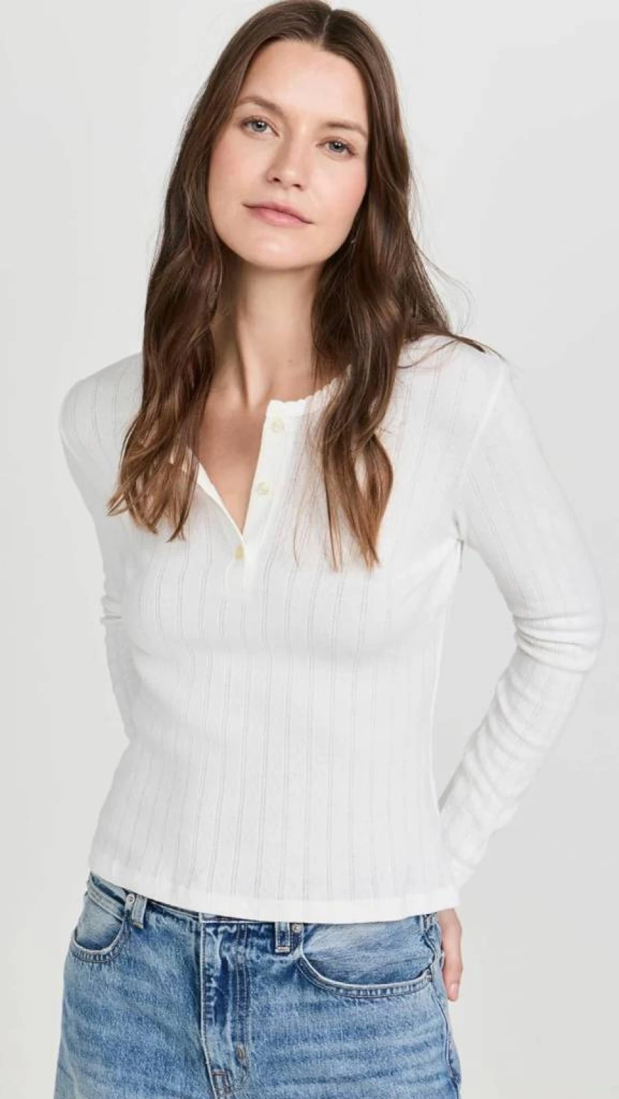 Leset Women's Pointelle Knit Long Sleeve Henley Top