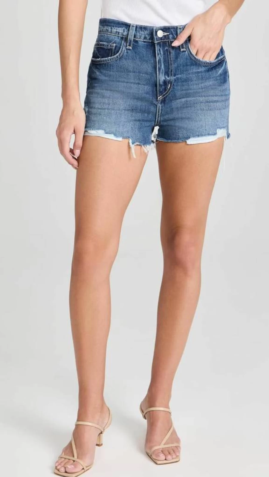 L'AGENCE Women's Clark High-Rise Denim Shorts - Classic Fit Distressed Style