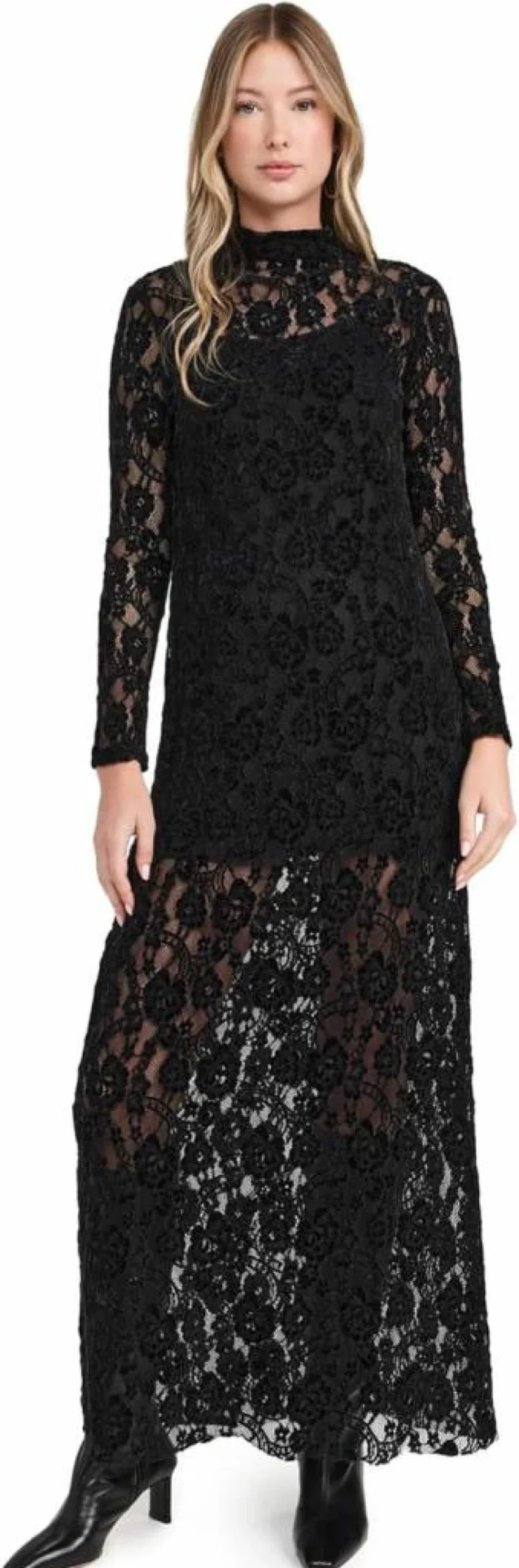 ALOHAS Women's Lace Midi Dress - Elegant Black Tiban Style for Casual & Evening Wear