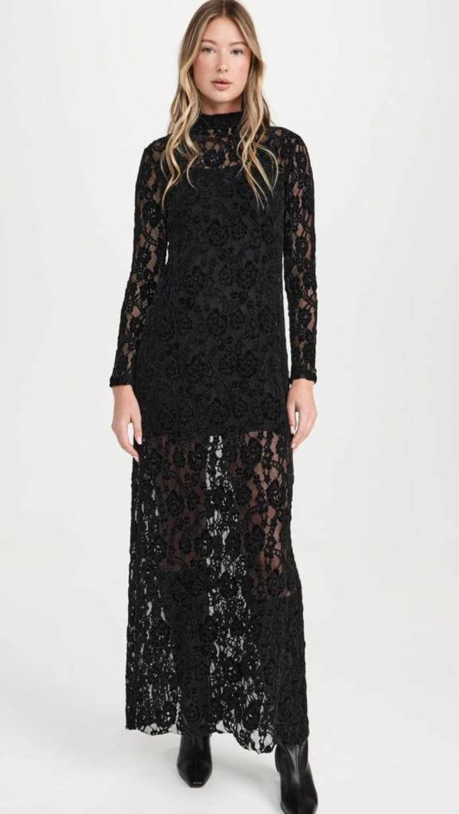 ALOHAS Women's Lace Midi Dress - Elegant Black Tiban Style for Casual & Evening Wear
