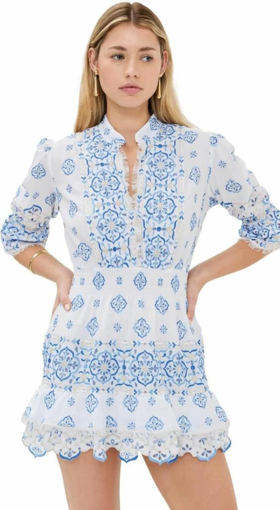 Temptation Positano Women's Fella Embroidered Short Summer Dress - Floral Boho Chic Mini Dress