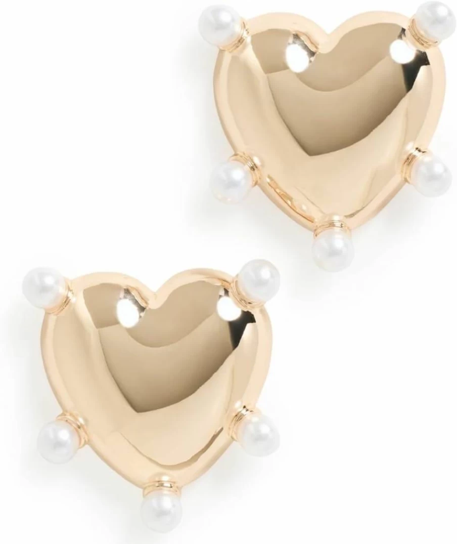 Kenneth Jay Lane Gold Heart Stud Earrings for Women - Polished Post Earrings