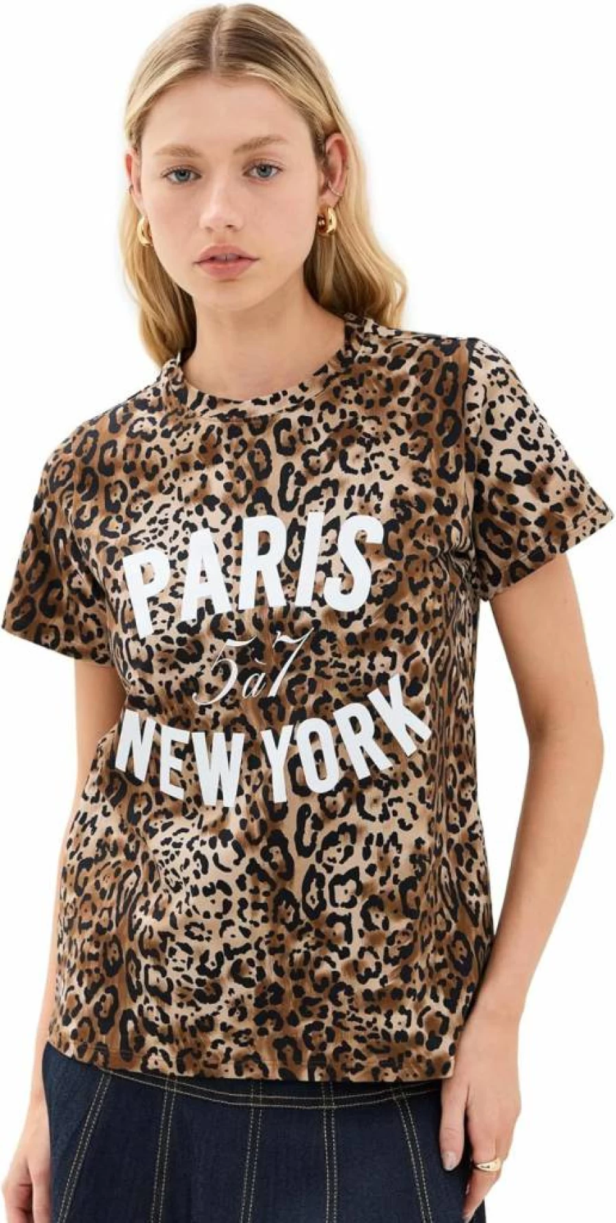 Cinq a Sept Women's Leopard Print Paris NY Graphic Tee