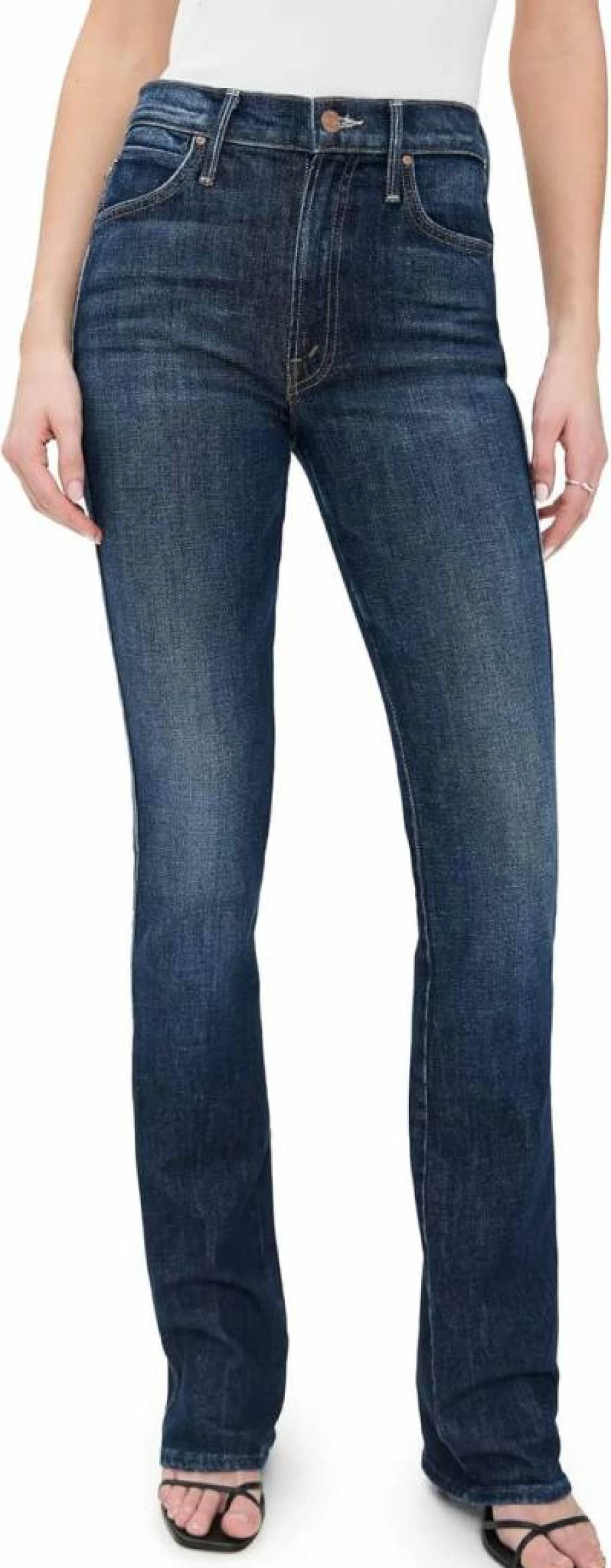 MOTHER Women's Mid Rise Smokin Double Heel Jeans - High Waisted Stretch Denim Pants for Women