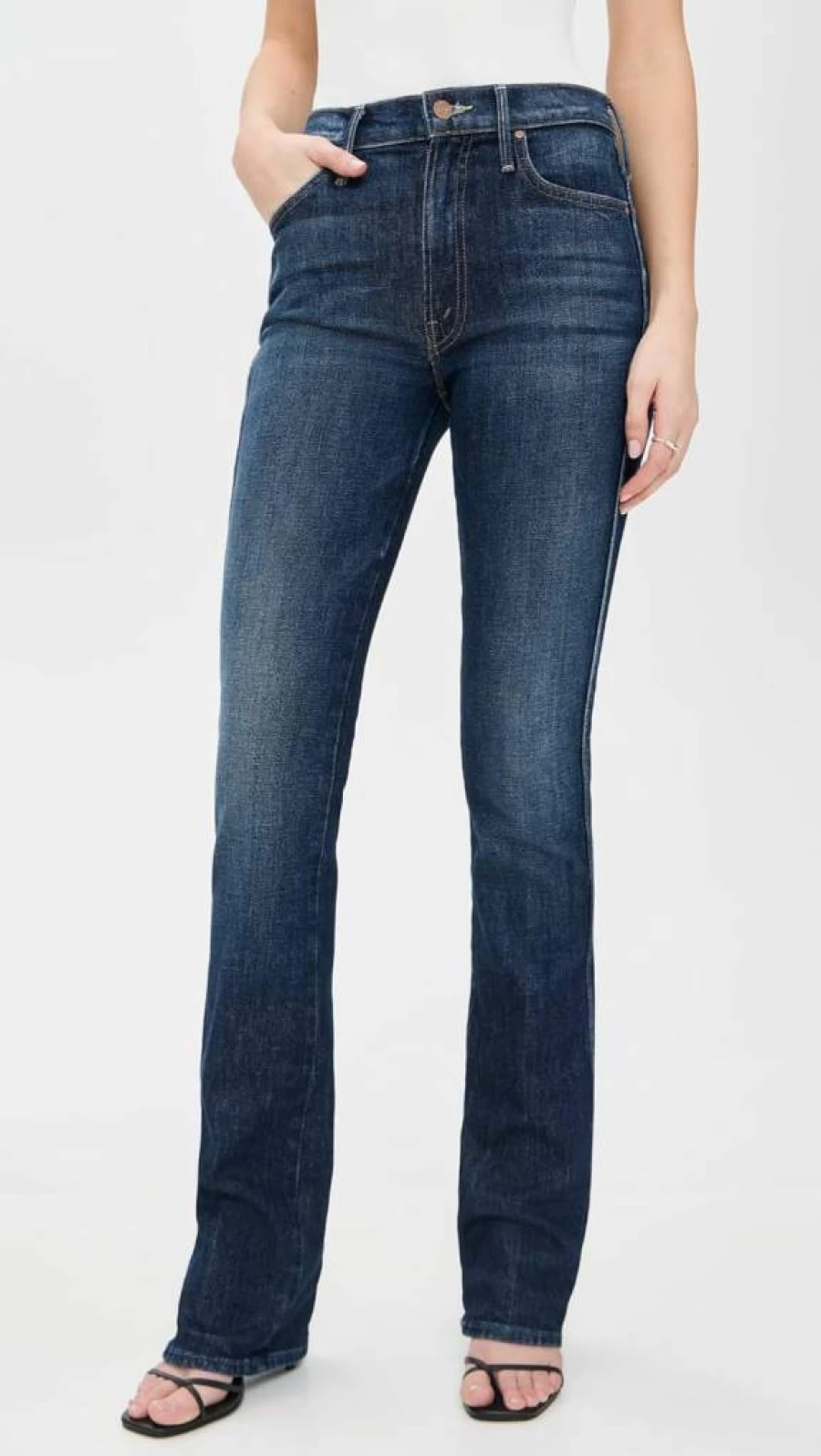 MOTHER Women's Mid Rise Smokin Double Heel Jeans - High Waisted Stretch Denim Pants for Women