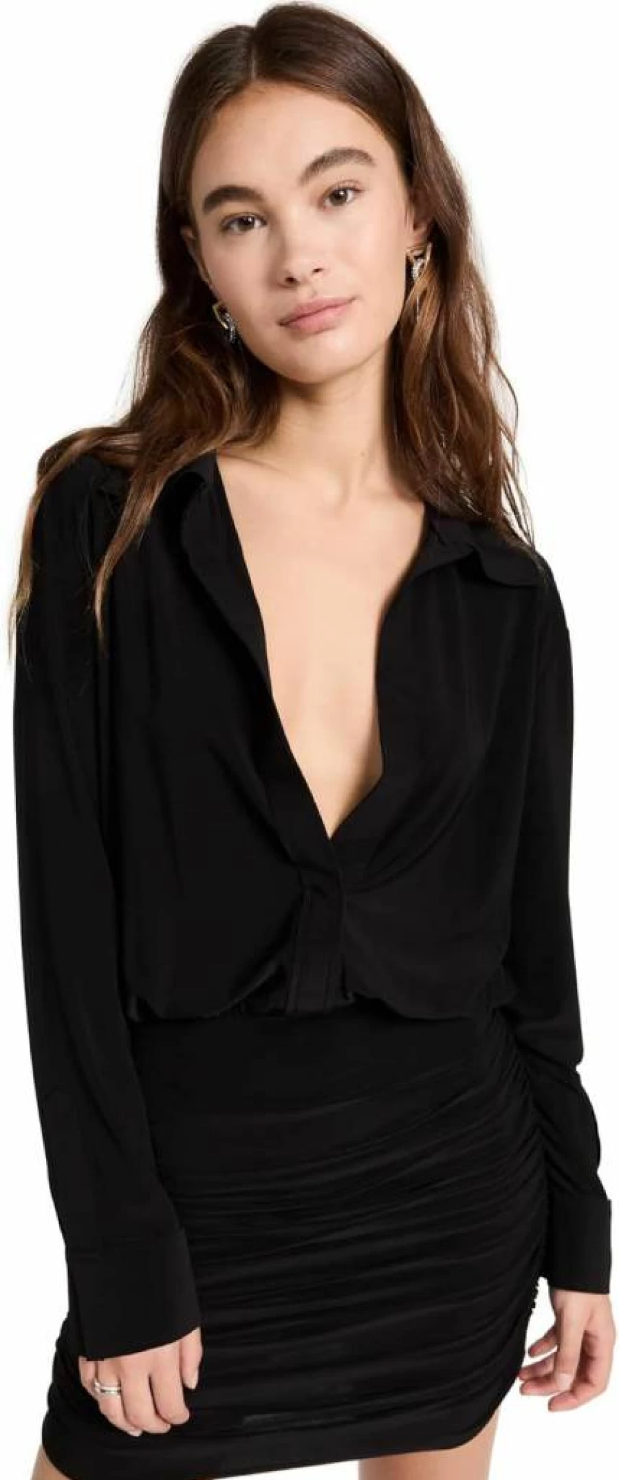 Norma Kamali Women's Shirred Waist Boyfriend Shirt Dress with Skirt Detail