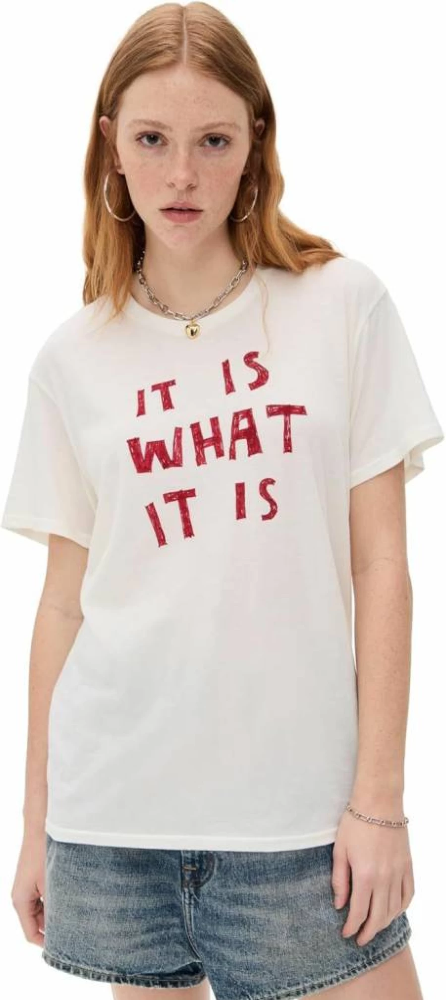 R13 Women's "It Is What It Is" Graphic Boyfriend Tee - Vintage Inspired Oversized Cotton T-Shirt