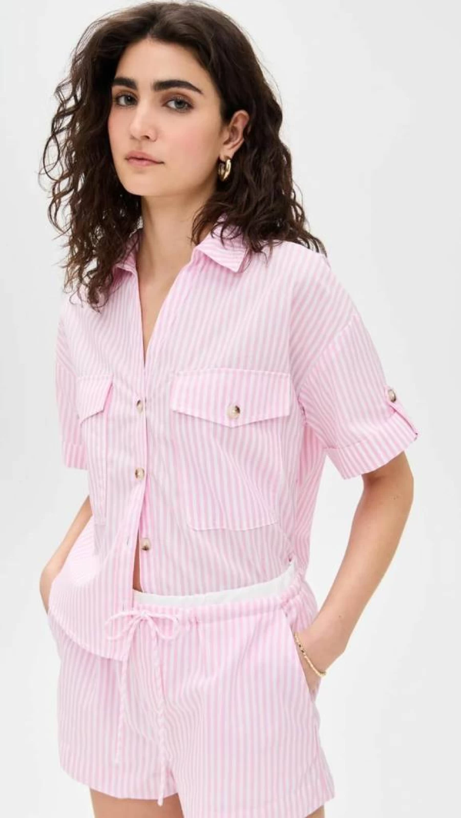 BLANKNYC Women's Anchor Print Button-Down Shirt Casual Long Sleeve Top