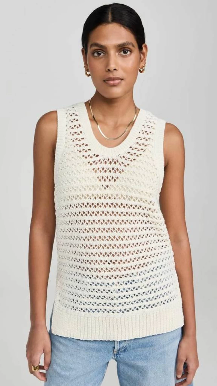 525 Women's Natalia Open Stitch Casual Summer Tank Top - Breathable Loose Fit Crochet Design