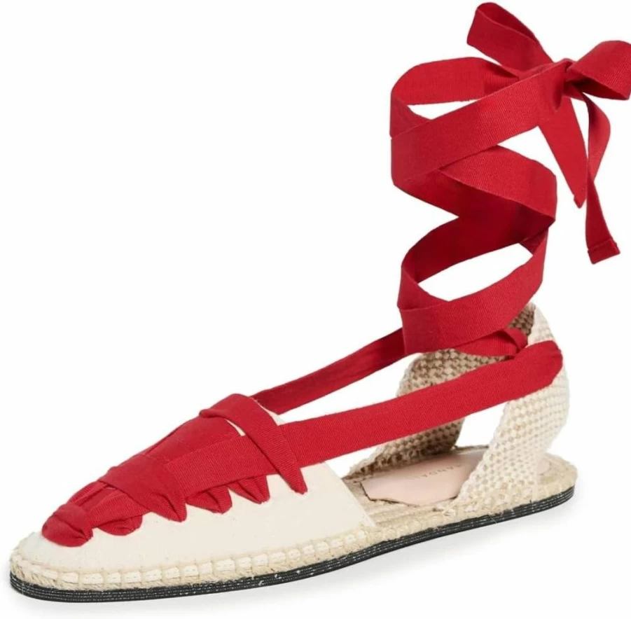 Loeffler Randall Women's Wilson Flat Espadrille Sandals with Ankle Wrap Detail