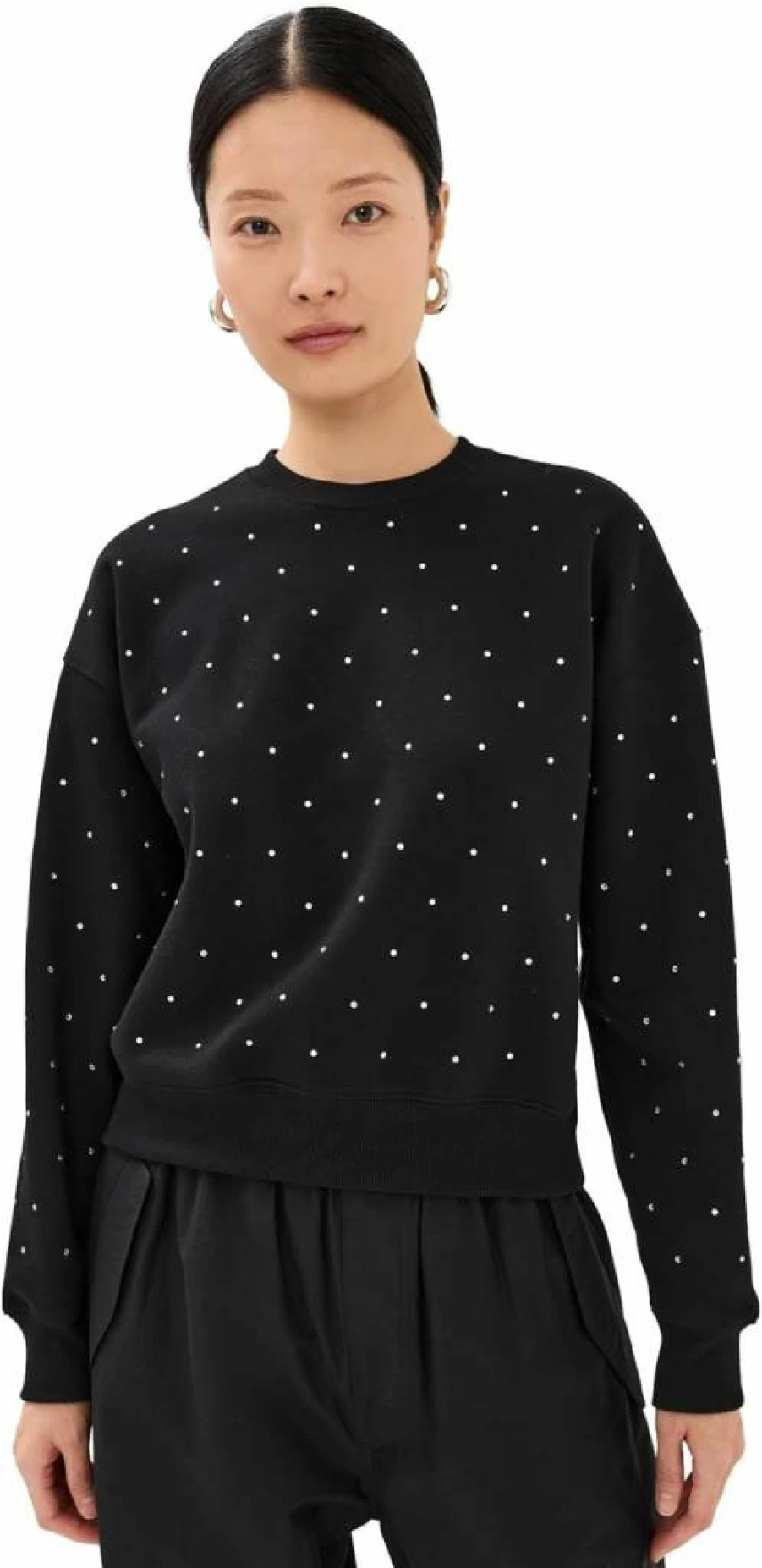 Good American Women's Crystal Embellished Crewneck Sweatshirt | Stylish Rhinestone Hoodie