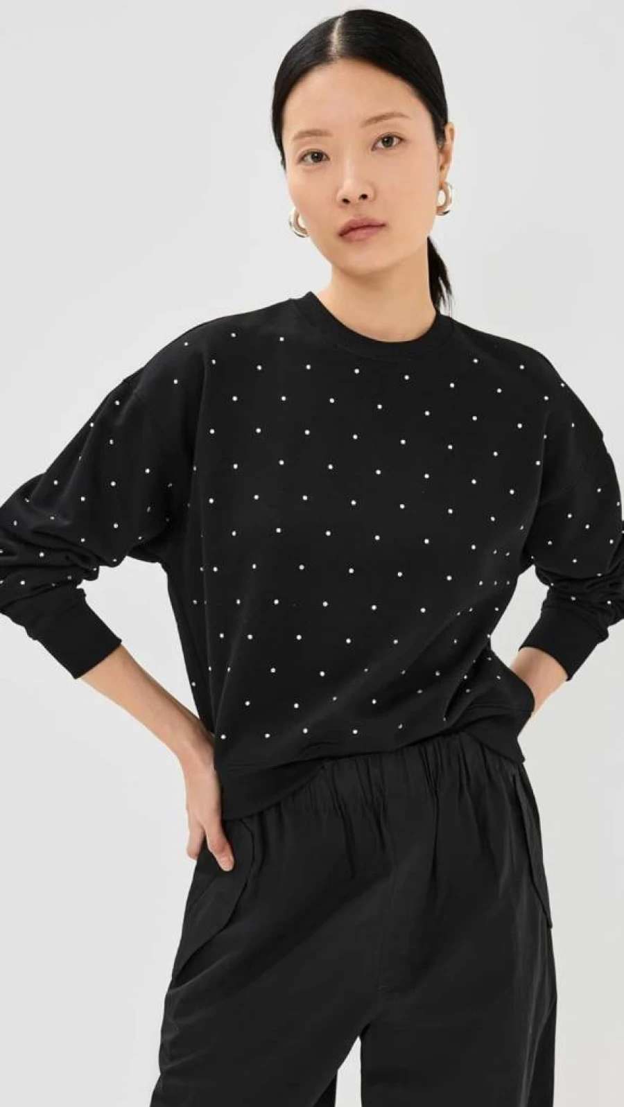 Good American Women's Crystal Embellished Crewneck Sweatshirt | Stylish Rhinestone Hoodie