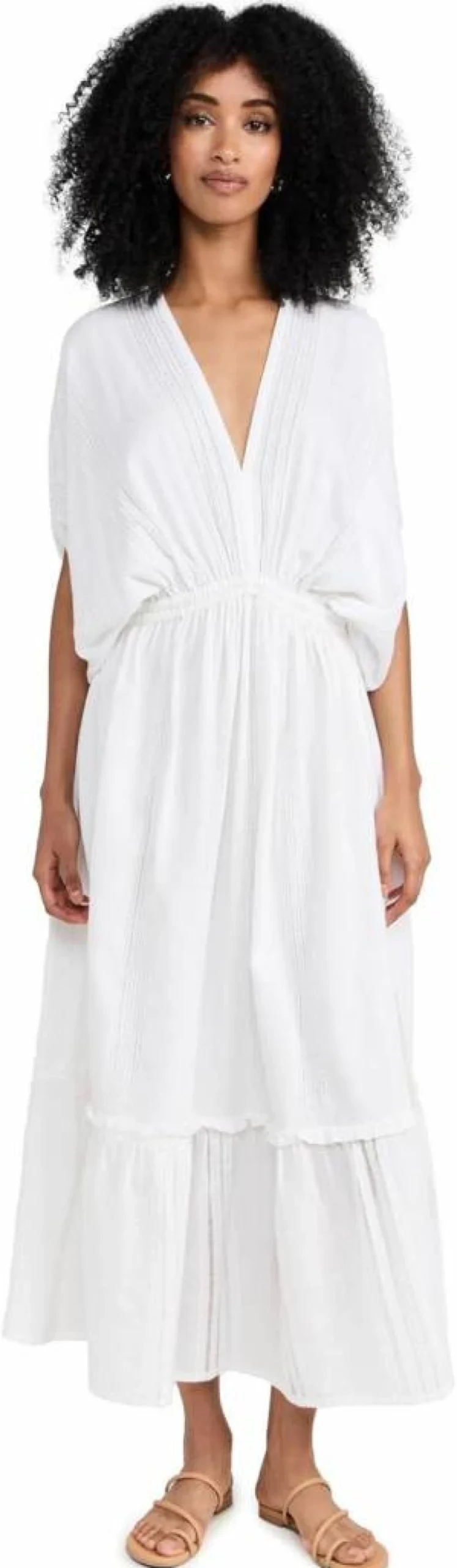 lemlem Women's Abira Plunge Neck Dress - Elegant V-Neck Summer Dress with Flowy Silhouette