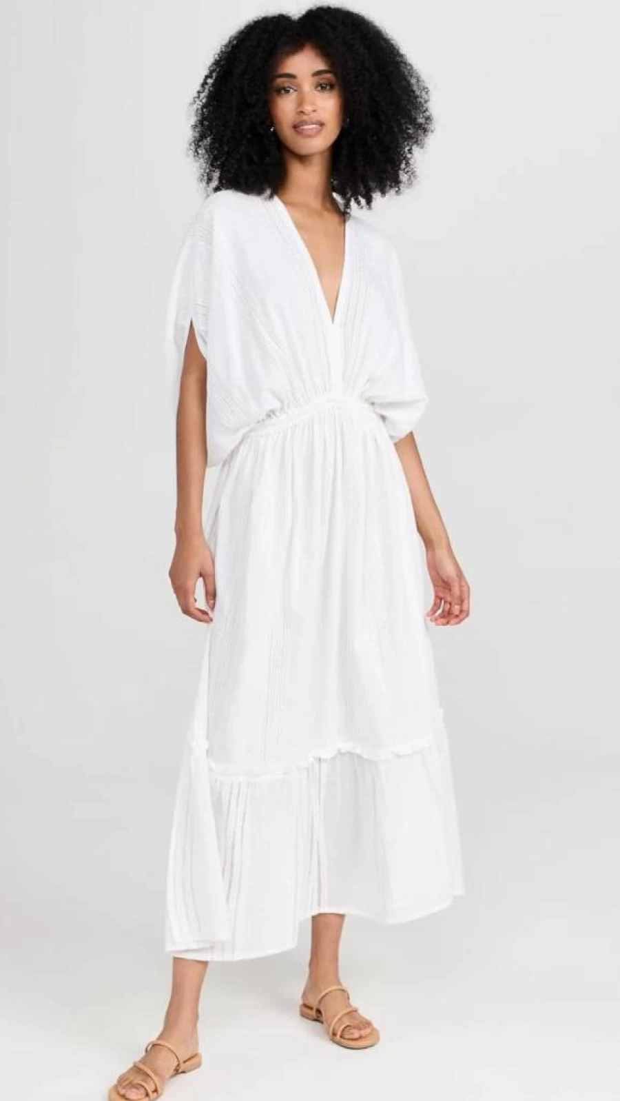 lemlem Women's Abira Plunge Neck Dress - Elegant V-Neck Summer Dress with Flowy Silhouette