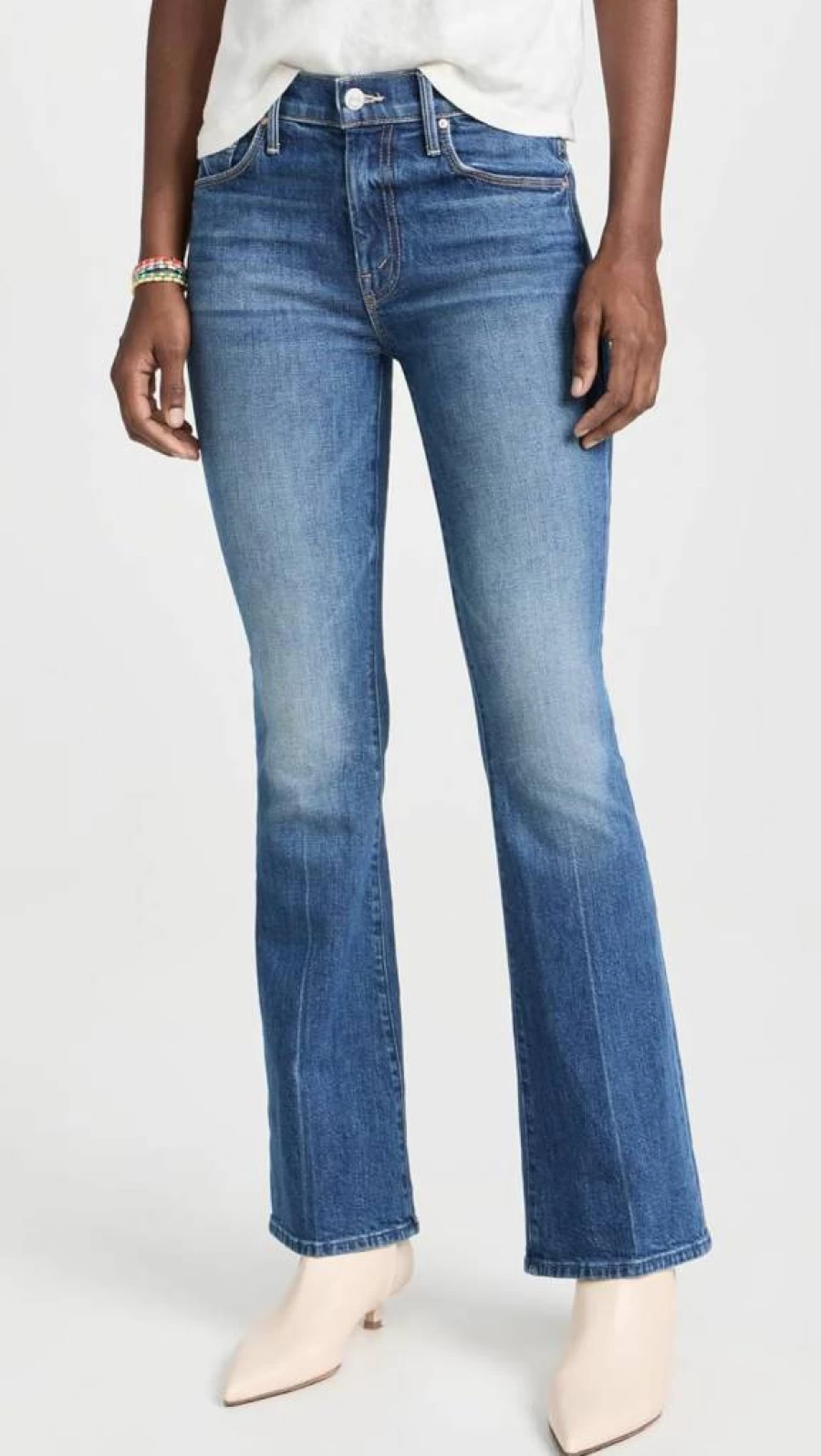 MOTHER Women's The Weekender High-Rise Distressed Jeans - Vintage Blue Denim Skinny Fit