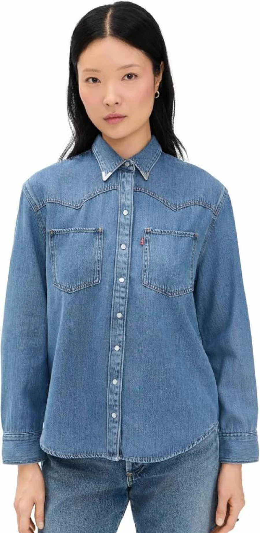 Levi's Women's Teodora Western Denim Shirt - Classic Plaid Long Sleeve Button-Up Top