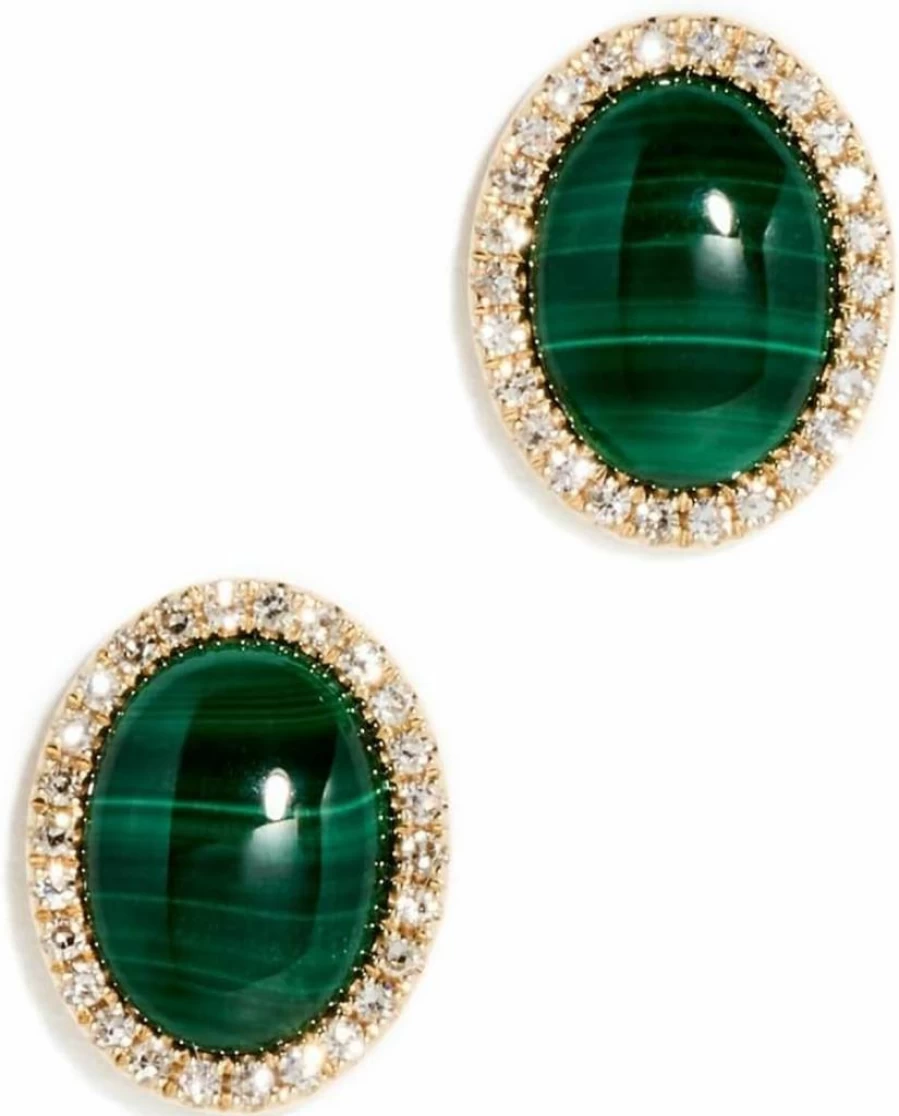 EF Collection 14K Gold Women's Diamond & Malachite Stud Earrings