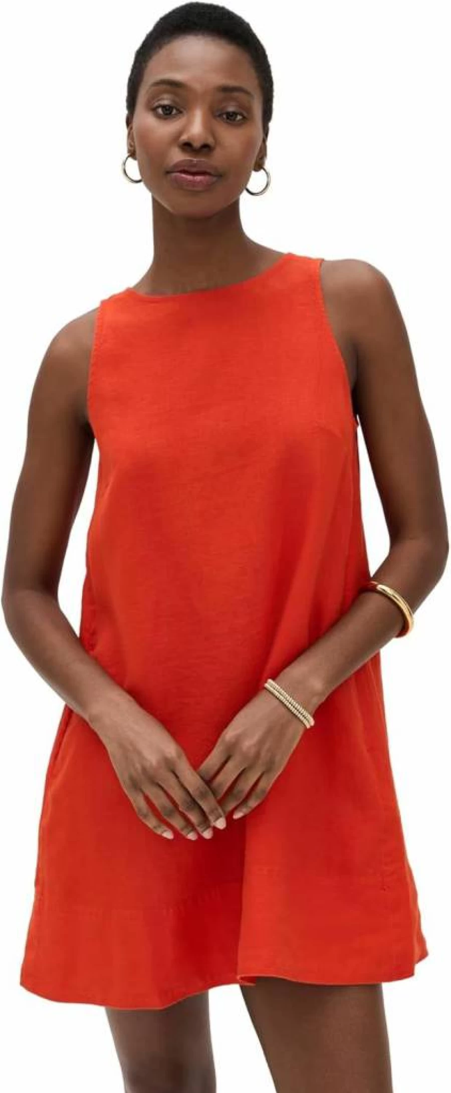 Madewell Women's Linen Mini Dress with Contrast Stitching - Shift Style Summer Dress