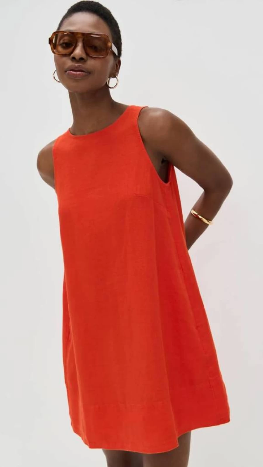 Madewell Women's Linen Mini Dress with Contrast Stitching - Shift Style Summer Dress