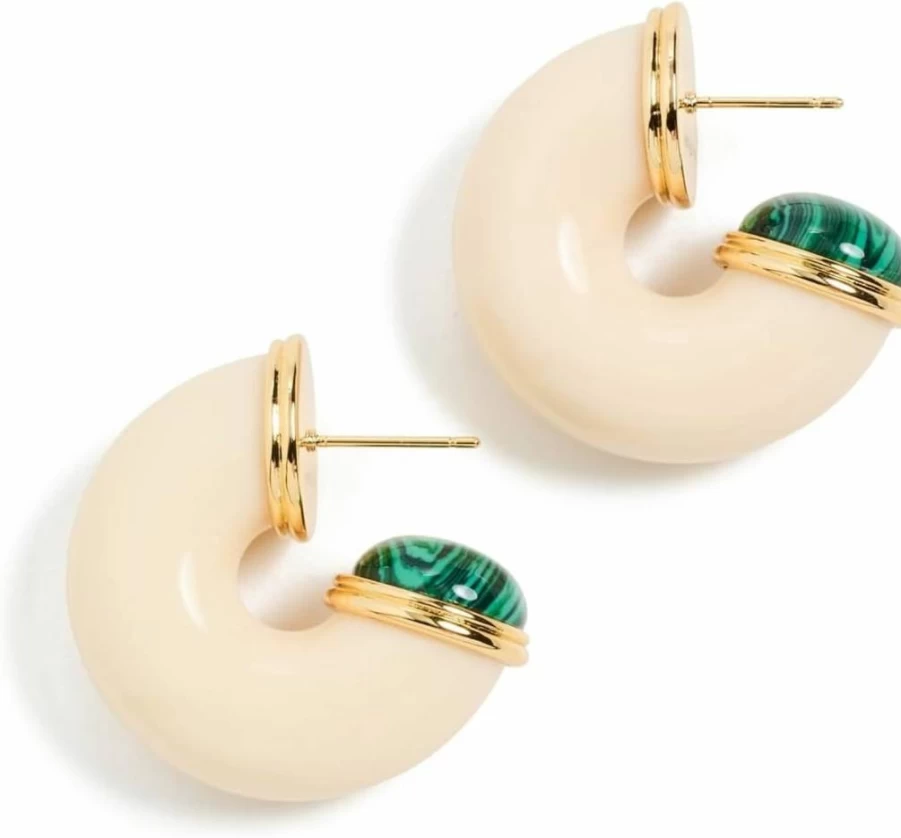 Kenneth Jay Lane Malachite Green Hoop Earrings for Women - Elegant Stone End Drop Dangles