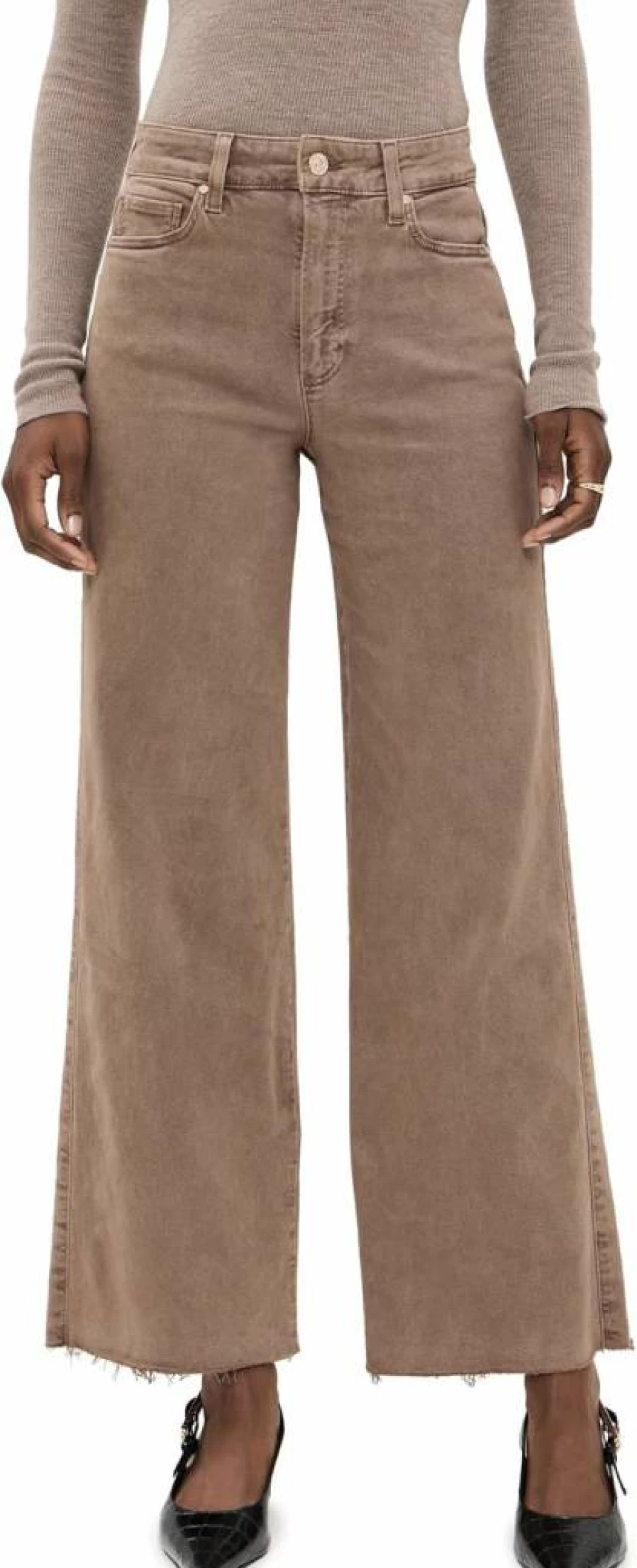 PAIGE Women's Anessa High-Rise Raw Hem Jeans 31" Distressed Denim Slim Fit